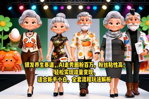 银发养生赛道，AI走秀圈粉百万，粉丝粘性高，轻松实现流量变现，适合新手小白，全套流程玩法解析瀚萌资源网-网赚网-网赚项目网-虚拟资源网-国学资源网-易学资源网-本站有全网最新网赚项目-易学课程资源-中医课程资源的在线下载网站！瀚萌资源网