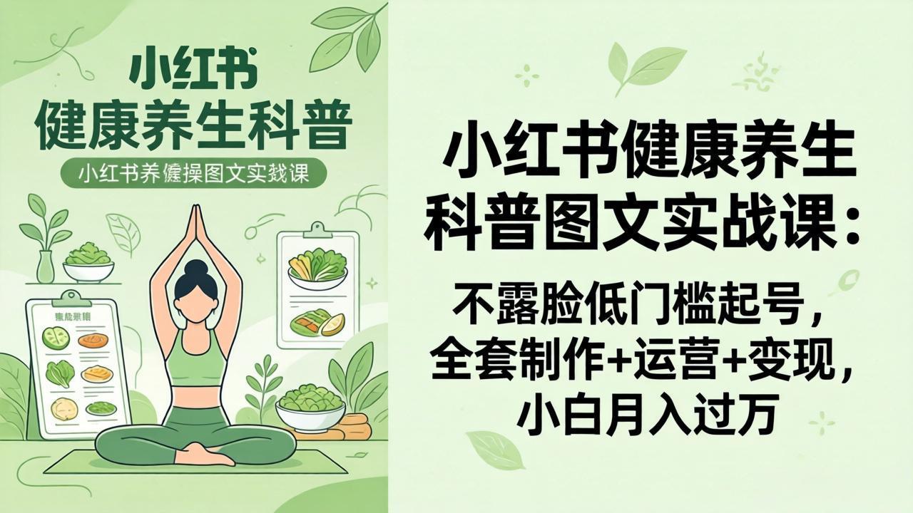 （18033期）2026小红书健康养生科普图文实战课：不露脸低门槛起号，全套制作+运营+变现，小白月入过万瀚萌资源网-网赚网-网赚项目网-虚拟资源网-国学资源网-易学资源网-本站有全网最新网赚项目-易学课程资源-中医课程资源的在线下载网站！瀚萌资源网