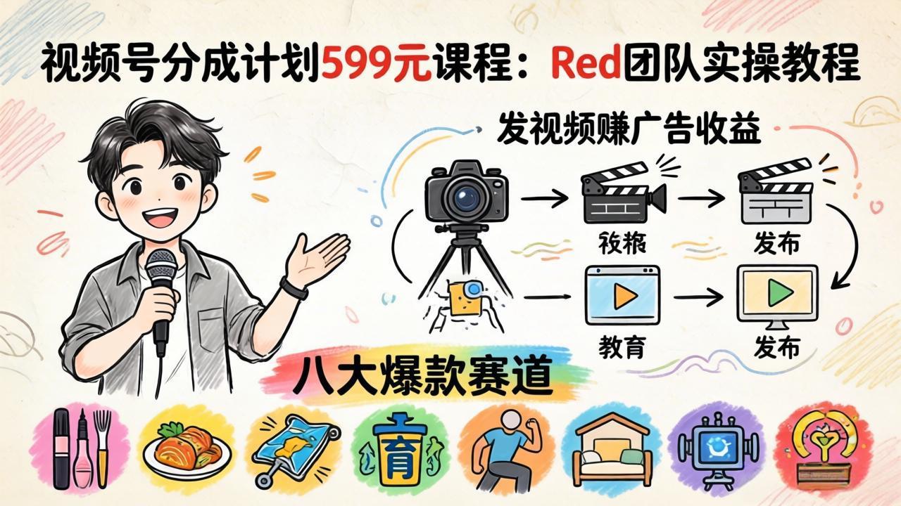 （18088期）视频号分成计划599元课程：Red团队实操教程，发视频赚广告收益，八大爆款赛道全掌握瀚萌资源网-网赚网-网赚项目网-虚拟资源网-国学资源网-易学资源网-本站有全网最新网赚项目-易学课程资源-中医课程资源的在线下载网站！瀚萌资源网