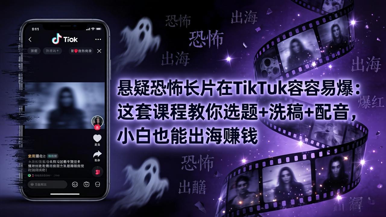 （18220期）悬疑恐怖长片在TikTok最容易爆：这套课程教你选题+洗稿+配音，小白也能出海赚钱瀚萌资源网-网赚网-网赚项目网-虚拟资源网-国学资源网-易学资源网-本站有全网最新网赚项目-易学课程资源-中医课程资源的在线下载网站！瀚萌资源网