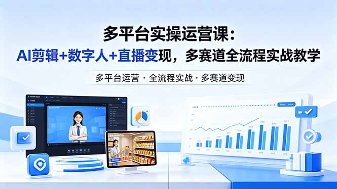 （18193期）某团队多平台实操运营课-更新26年4月25：AI剪辑+数字人+直播变现，多赛道全流程实战教学瀚萌资源网-网赚网-网赚项目网-虚拟资源网-国学资源网-易学资源网-本站有全网最新网赚项目-易学课程资源-中医课程资源的在线下载网站！瀚萌资源网