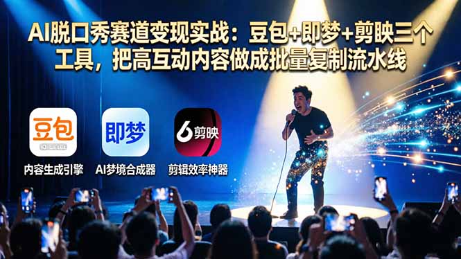 （17990期）AI脱口秀赛道变现实战：豆包+即梦+剪映三个工具，把高互动内容做成批量复制流水线瀚萌资源网-网赚网-网赚项目网-虚拟资源网-国学资源网-易学资源网-本站有全网最新网赚项目-易学课程资源-中医课程资源的在线下载网站！瀚萌资源网