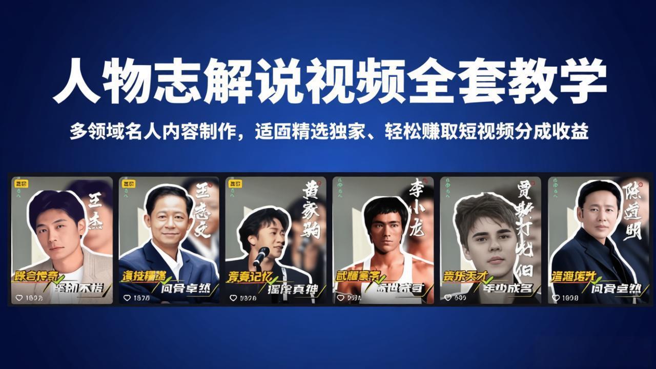 （18205期）人物志解说视频全套教学，多领域名人内容制作，适配精选独家，轻松赚取短视频分成收益瀚萌资源网-网赚网-网赚项目网-虚拟资源网-国学资源网-易学资源网-本站有全网最新网赚项目-易学课程资源-中医课程资源的在线下载网站！瀚萌资源网