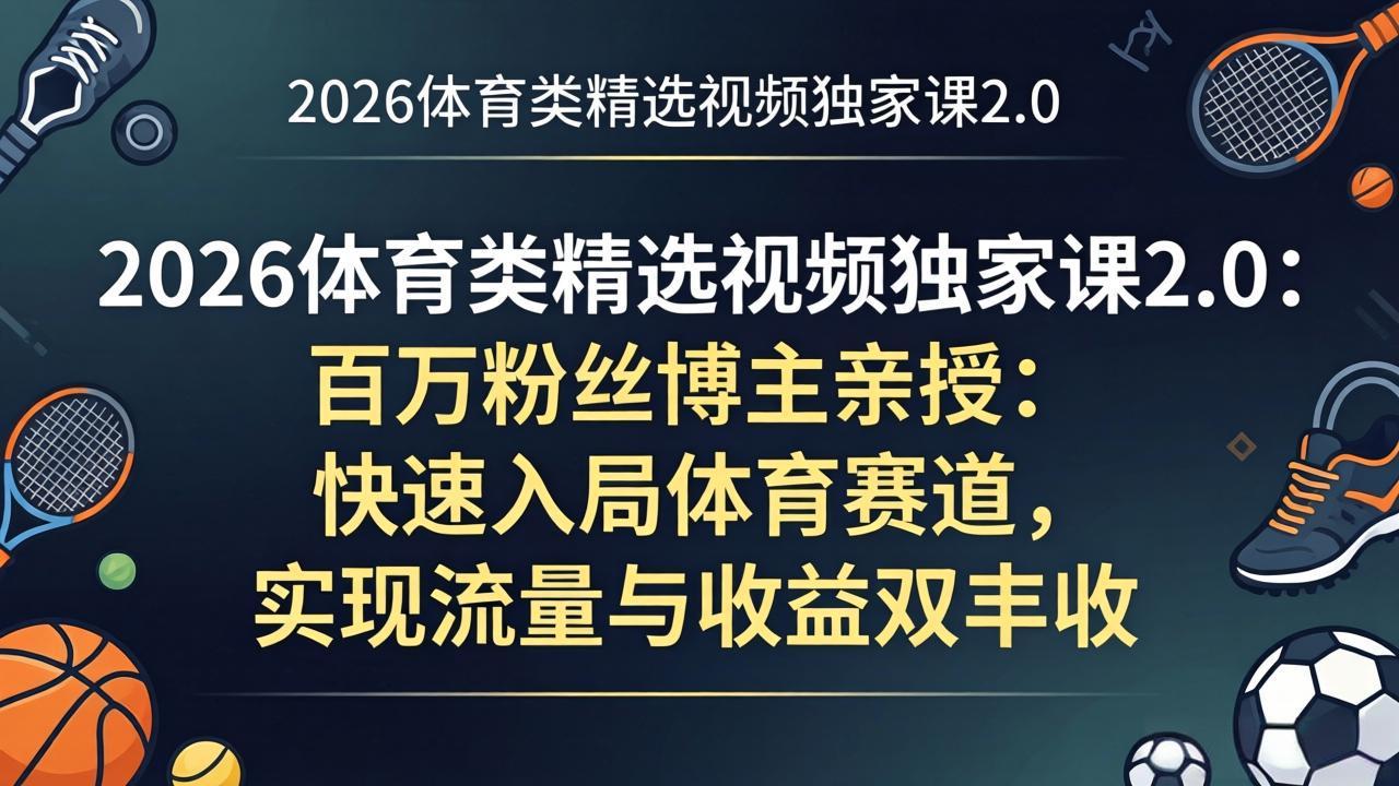 （17991期）2026体育类精选视频独家课2.0：百万粉丝博主亲授：快速入局体育赛道，实现流量与收益双丰收瀚萌资源网-网赚网-网赚项目网-虚拟资源网-国学资源网-易学资源网-本站有全网最新网赚项目-易学课程资源-中医课程资源的在线下载网站！瀚萌资源网