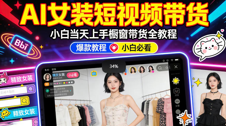 AI女装短视频橱窗带货：小白零门槛当天上手，高佣金爆款轻松賺！瀚萌资源网-网赚网-网赚项目网-虚拟资源网-国学资源网-易学资源网-本站有全网最新网赚项目-易学课程资源-中医课程资源的在线下载网站！瀚萌资源网