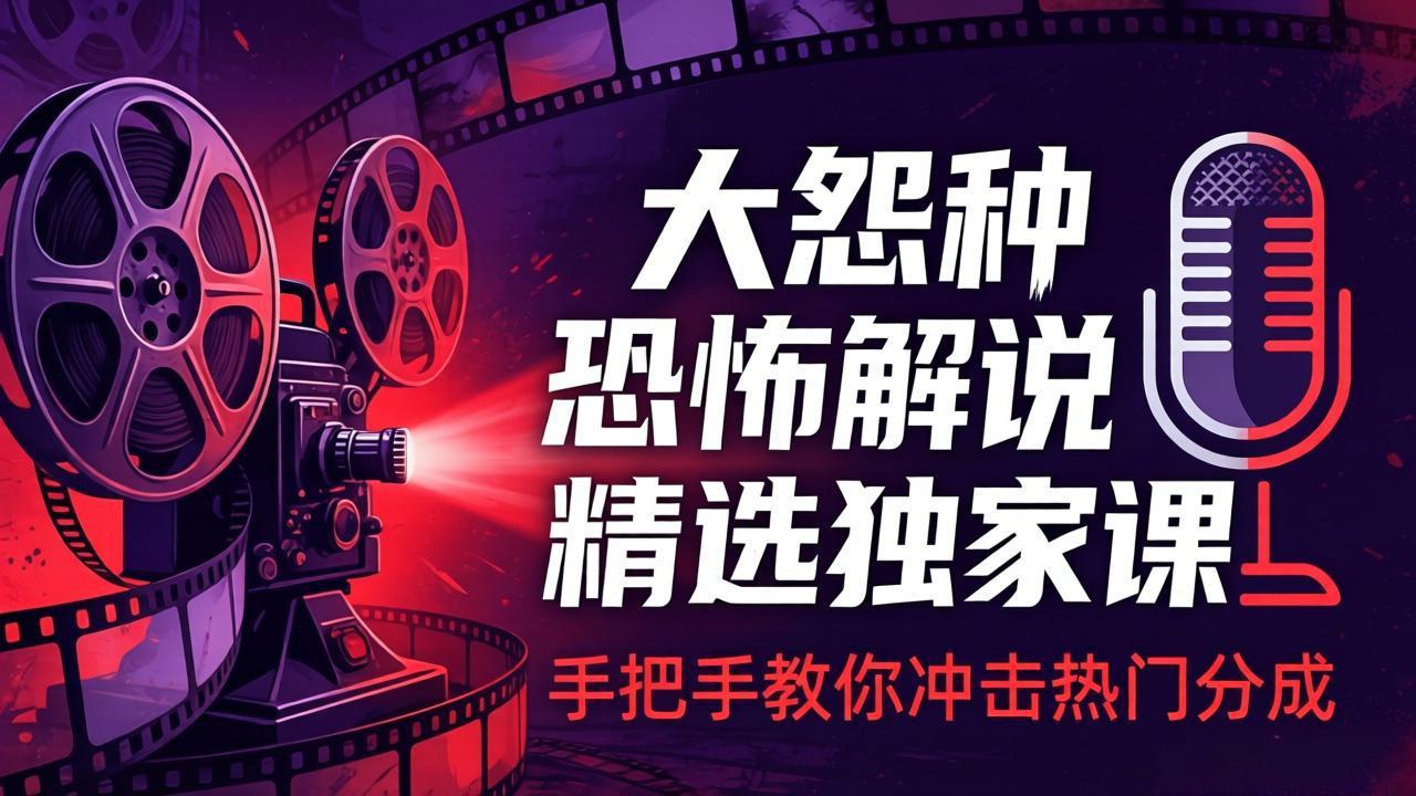 （17920期）大怨种恐怖解说精选独家课：电影下载+文案配音+片头封面，手把手教你冲击热门分成瀚萌资源网-网赚网-网赚项目网-虚拟资源网-国学资源网-易学资源网-本站有全网最新网赚项目-易学课程资源-中医课程资源的在线下载网站！瀚萌资源网