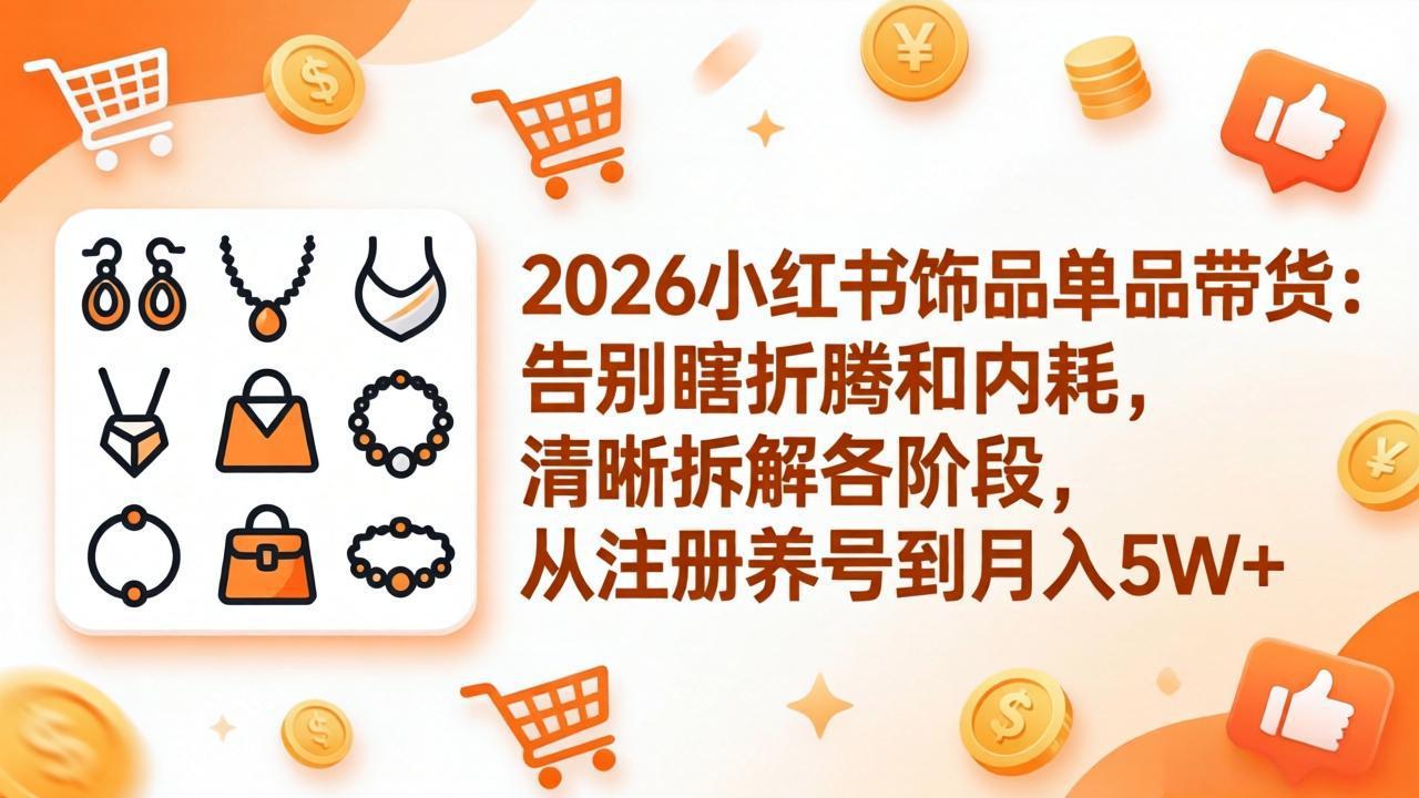 （17861期）2026小红书饰品单品带货：告别瞎折腾和内耗，清晰拆解各阶段，从注册养号到月入5W+瀚萌资源网-网赚网-网赚项目网-虚拟资源网-国学资源网-易学资源网-本站有全网最新网赚项目-易学课程资源-中医课程资源的在线下载网站！瀚萌资源网