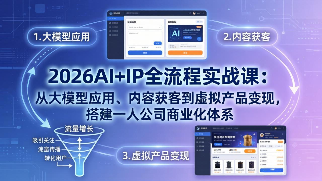 （17863期）2026AI+IP全流程实战课：从大模型应用、内容获客到虚拟产品变现，搭建一人公司商业化体系瀚萌资源网-网赚网-网赚项目网-虚拟资源网-国学资源网-易学资源网-本站有全网最新网赚项目-易学课程资源-中医课程资源的在线下载网站！瀚萌资源网