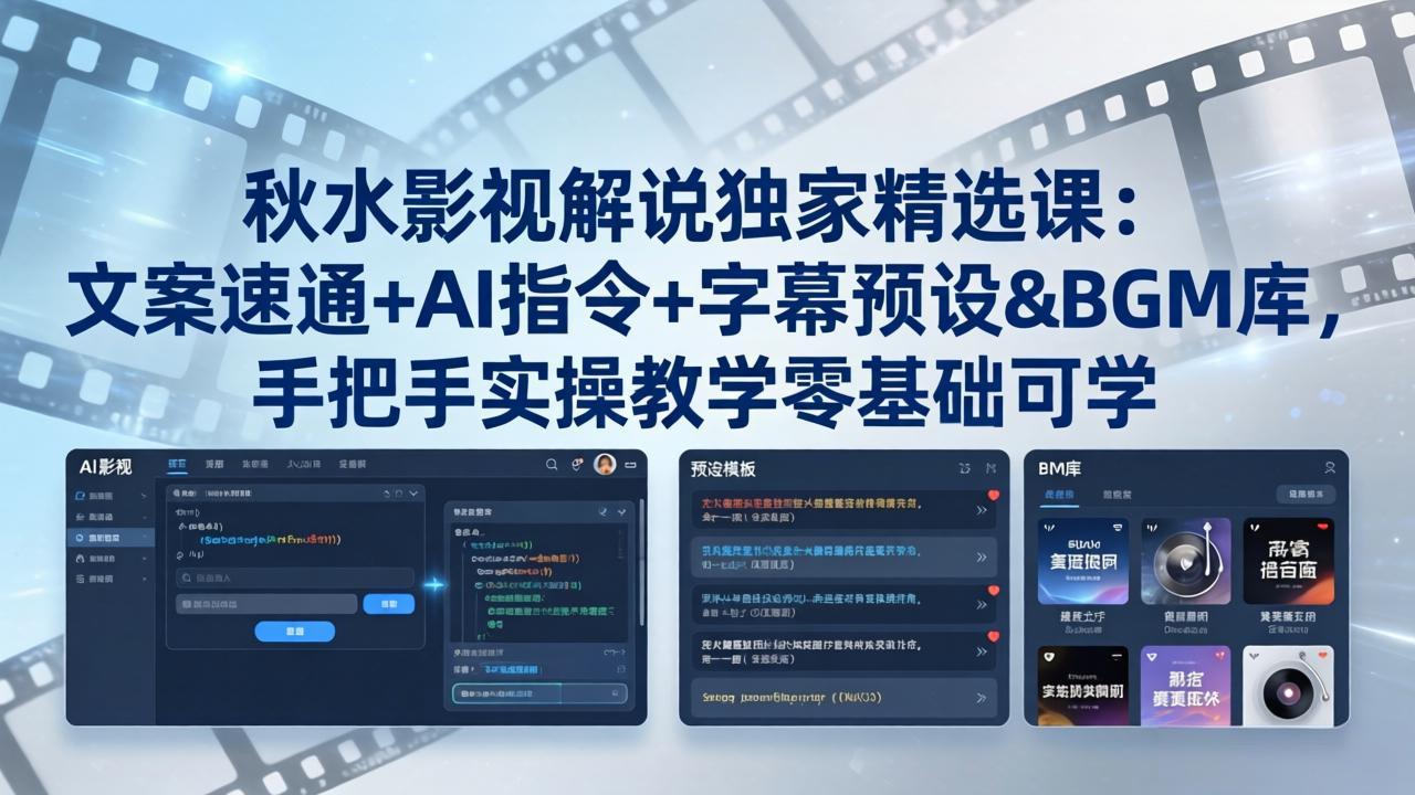 （18080期）秋水影视解说独家精选课：文案速通+AI指令+字幕预设+BGM库，手把手实操教学零基础可学瀚萌资源网-网赚网-网赚项目网-虚拟资源网-国学资源网-易学资源网-本站有全网最新网赚项目-易学课程资源-中医课程资源的在线下载网站！瀚萌资源网