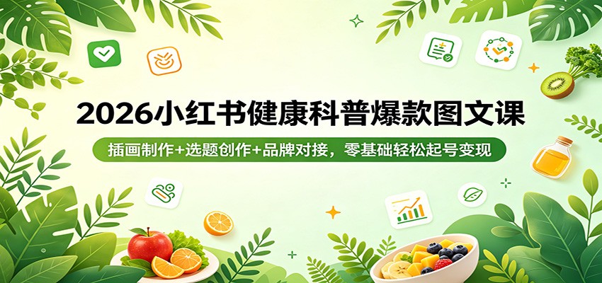 2026小红书健康科普爆款图文课：插画制作+选题创作+品牌对接，零基础轻松起号变现瀚萌资源网-网赚网-网赚项目网-虚拟资源网-国学资源网-易学资源网-本站有全网最新网赚项目-易学课程资源-中医课程资源的在线下载网站！瀚萌资源网