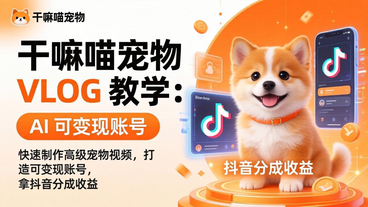 （17888期）干嘛喵宠物 VLOG 教学：AI 快速制作高级宠物视频，打造可变现账号，拿抖音分成收益瀚萌资源网-网赚网-网赚项目网-虚拟资源网-国学资源网-易学资源网-本站有全网最新网赚项目-易学课程资源-中医课程资源的在线下载网站！瀚萌资源网