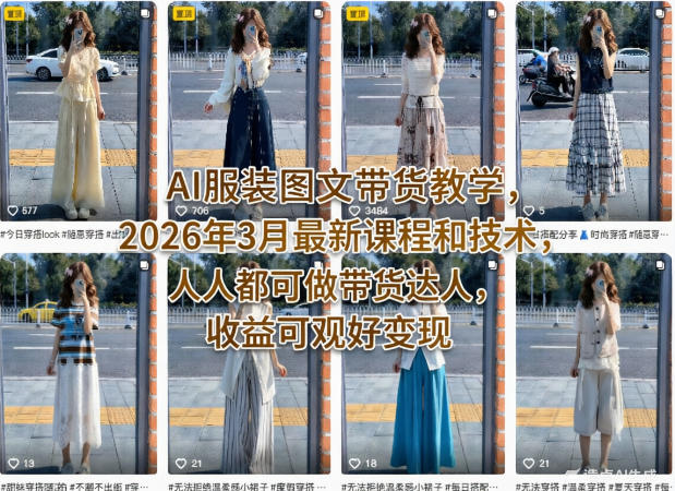 AI服装图文带货教学，2026年3月最新课程和技术，人人都可做带货达人，收益可观好变现瀚萌资源网-网赚网-网赚项目网-虚拟资源网-国学资源网-易学资源网-本站有全网最新网赚项目-易学课程资源-中医课程资源的在线下载网站！瀚萌资源网