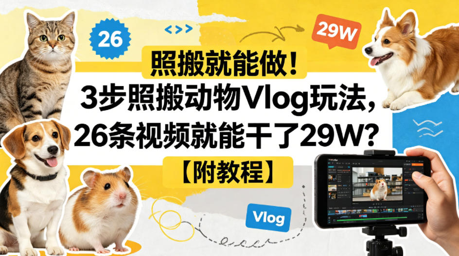 照搬就能做！3步照搬动物Vlog玩法，26条视频就能干了29W？【附教程】【赠coze一键生成工作流】瀚萌资源网-网赚网-网赚项目网-虚拟资源网-国学资源网-易学资源网-本站有全网最新网赚项目-易学课程资源-中医课程资源的在线下载网站！瀚萌资源网