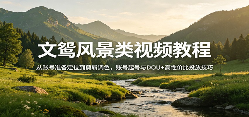 文鸳风景类视频教程：从账号准备定位到剪辑调色，账号起号与DOU+高性价比投放技巧瀚萌资源网-网赚网-网赚项目网-虚拟资源网-国学资源网-易学资源网-本站有全网最新网赚项目-易学课程资源-中医课程资源的在线下载网站！瀚萌资源网