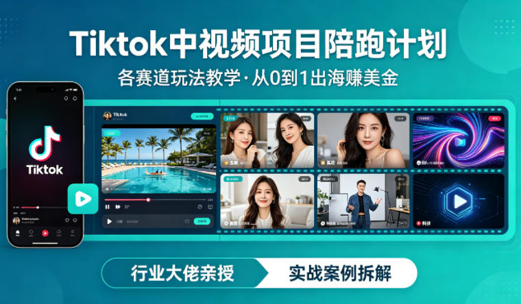 某大佬的Tiktok中视频项目陪跑，涵盖TK各个赛道玩法教学，从0到1出海賺美金瀚萌资源网-网赚网-网赚项目网-虚拟资源网-国学资源网-易学资源网-本站有全网最新网赚项目-易学课程资源-中医课程资源的在线下载网站！瀚萌资源网