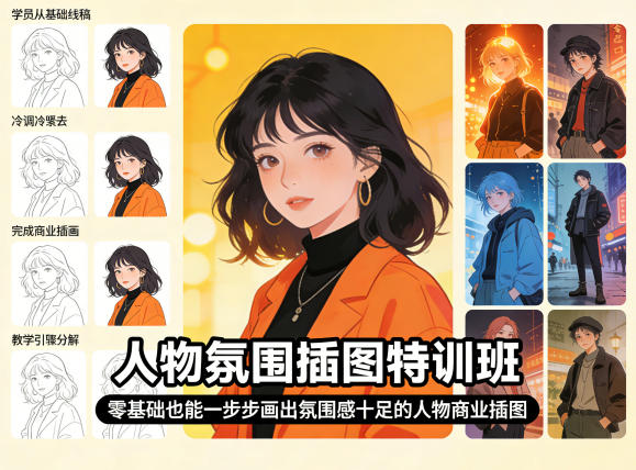 人物氛围插图特训班，零基础也能一步步画出氛围感十足的人物商业插图瀚萌资源网-网赚网-网赚项目网-虚拟资源网-国学资源网-易学资源网-本站有全网最新网赚项目-易学课程资源-中医课程资源的在线下载网站！瀚萌资源网