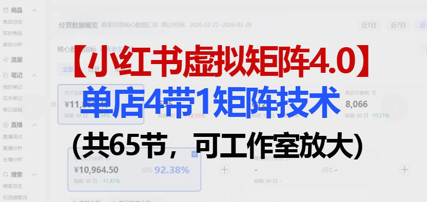 小红书虚拟矩阵4.0技术：单店4带1矩阵（共65节，可工作室放大）瀚萌资源网-网赚网-网赚项目网-虚拟资源网-国学资源网-易学资源网-本站有全网最新网赚项目-易学课程资源-中医课程资源的在线下载网站！瀚萌资源网