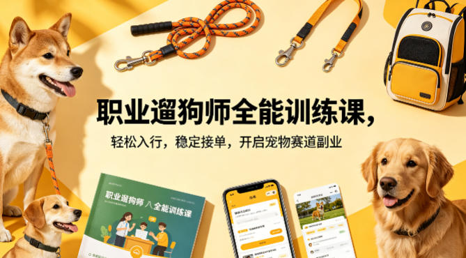 职业遛狗师全能训练课，轻松入行，稳定接单，开启宠物赛道副业瀚萌资源网-网赚网-网赚项目网-虚拟资源网-国学资源网-易学资源网-本站有全网最新网赚项目-易学课程资源-中医课程资源的在线下载网站！瀚萌资源网