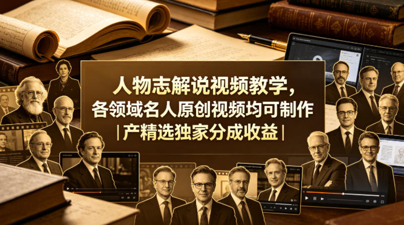 人物志解说视频教学，各领域名人原创视频均可制作丨精选独家分成收益瀚萌资源网-网赚网-网赚项目网-虚拟资源网-国学资源网-易学资源网-本站有全网最新网赚项目-易学课程资源-中医课程资源的在线下载网站！瀚萌资源网
