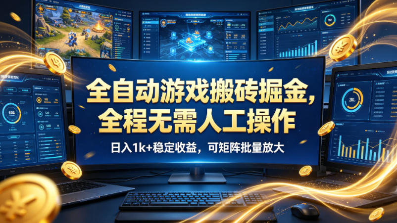 全自动游戏搬砖掘金，全程无需人工操作，日入1k+稳定收益，可矩阵批量放大【揭秘】瀚萌资源网-网赚网-网赚项目网-虚拟资源网-国学资源网-易学资源网-本站有全网最新网赚项目-易学课程资源-中医课程资源的在线下载网站！瀚萌资源网