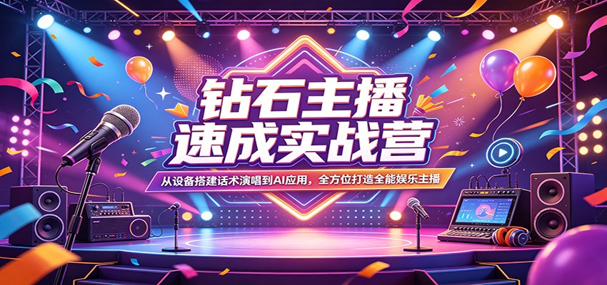 钻石主播速成实战营：从设备搭建话术演唱到AI应用，全方位打造全能娱乐主播瀚萌资源网-网赚网-网赚项目网-虚拟资源网-国学资源网-易学资源网-本站有全网最新网赚项目-易学课程资源-中医课程资源的在线下载网站！瀚萌资源网