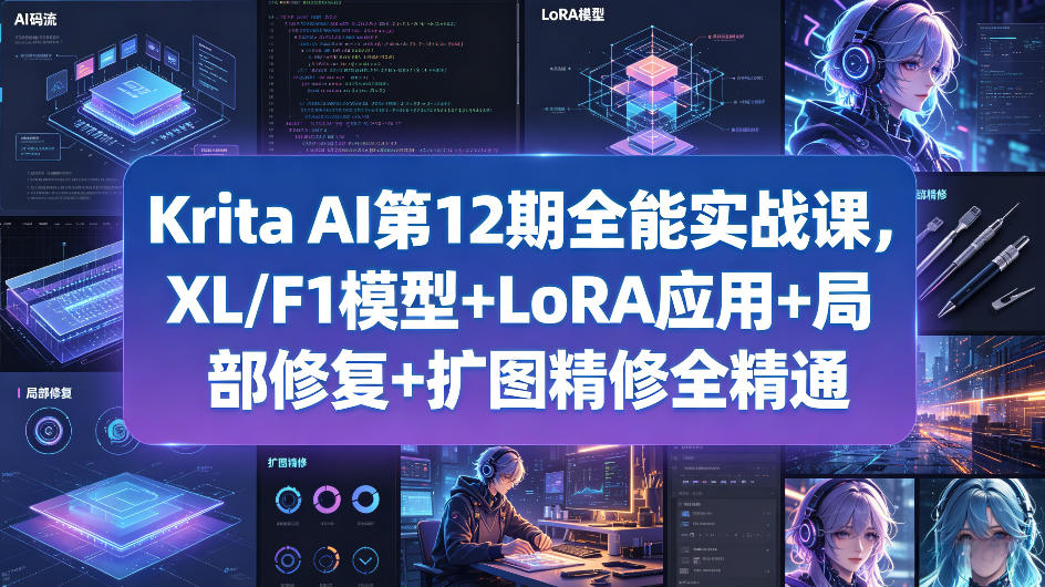 Krita AI第12期全能实战课，XL/F1模型+LoRA应用+局部修复+扩图精修全精通瀚萌资源网-网赚网-网赚项目网-虚拟资源网-国学资源网-易学资源网-本站有全网最新网赚项目-易学课程资源-中医课程资源的在线下载网站！瀚萌资源网