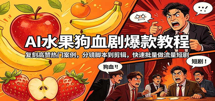 AI水果狗血剧爆款教程：复刻高赞热门案例，分镜脚本到剪辑，快速批量做流量短剧瀚萌资源网-网赚网-网赚项目网-虚拟资源网-国学资源网-易学资源网-本站有全网最新网赚项目-易学课程资源-中医课程资源的在线下载网站！瀚萌资源网