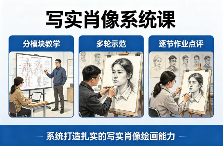 写实肖像系统课，全程分模块教学+多轮示范+逐节作业点评，系统打造扎实的写实肖像绘画能力瀚萌资源网-网赚网-网赚项目网-虚拟资源网-国学资源网-易学资源网-本站有全网最新网赚项目-易学课程资源-中医课程资源的在线下载网站！瀚萌资源网