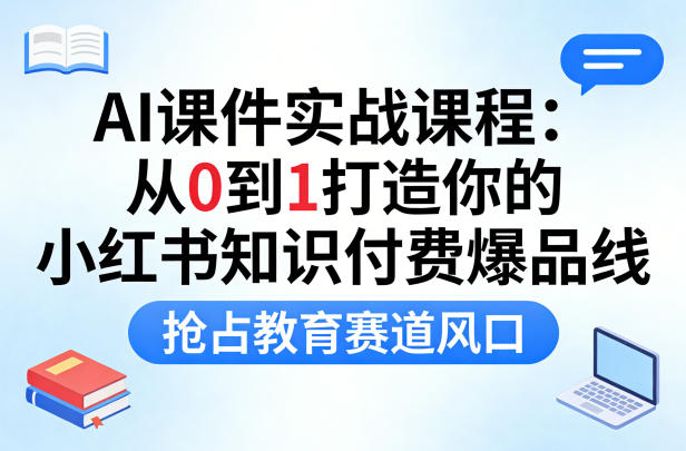 AI课件实战课程，从0到1打造你的小红书知识付费爆品线，抢占教育赛道风口瀚萌资源网-网赚网-网赚项目网-虚拟资源网-国学资源网-易学资源网-本站有全网最新网赚项目-易学课程资源-中医课程资源的在线下载网站！瀚萌资源网