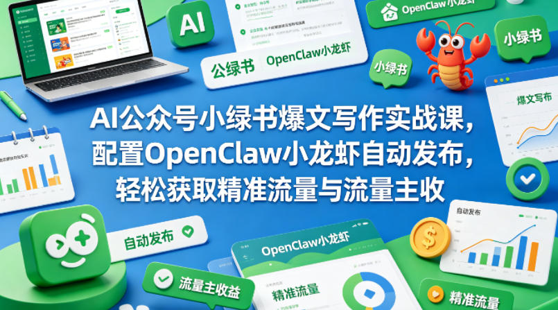 AI公众号小绿书爆文写作实战课，配置OpenClaw小龙虾自动发布，轻松获取精准流量与流量主收益瀚萌资源网-网赚网-网赚项目网-虚拟资源网-国学资源网-易学资源网-本站有全网最新网赚项目-易学课程资源-中医课程资源的在线下载网站！瀚萌资源网