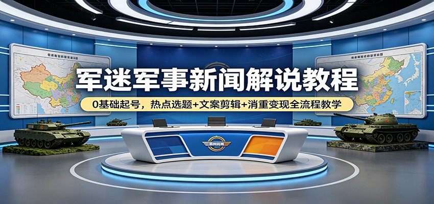 军迷军事新闻解说教程：0基础起号，热点选题+文案剪辑+消重变现全流程教学瀚萌资源网-网赚网-网赚项目网-虚拟资源网-国学资源网-易学资源网-本站有全网最新网赚项目-易学课程资源-中医课程资源的在线下载网站！瀚萌资源网