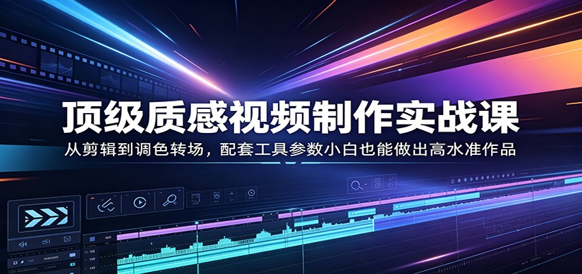 顶级质感视频制作实战课：从剪辑到调色转场，配套工具参数小白也能做出高水准作品瀚萌资源网-网赚网-网赚项目网-虚拟资源网-国学资源网-易学资源网-本站有全网最新网赚项目-易学课程资源-中医课程资源的在线下载网站！瀚萌资源网
