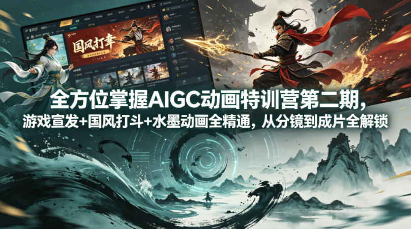 全方位掌握AIGC动画特训营第二期，游戏宣发+国风打斗+水墨动画全精通，从分镜到成片全解锁瀚萌资源网-网赚网-网赚项目网-虚拟资源网-国学资源网-易学资源网-本站有全网最新网赚项目-易学课程资源-中医课程资源的在线下载网站！瀚萌资源网