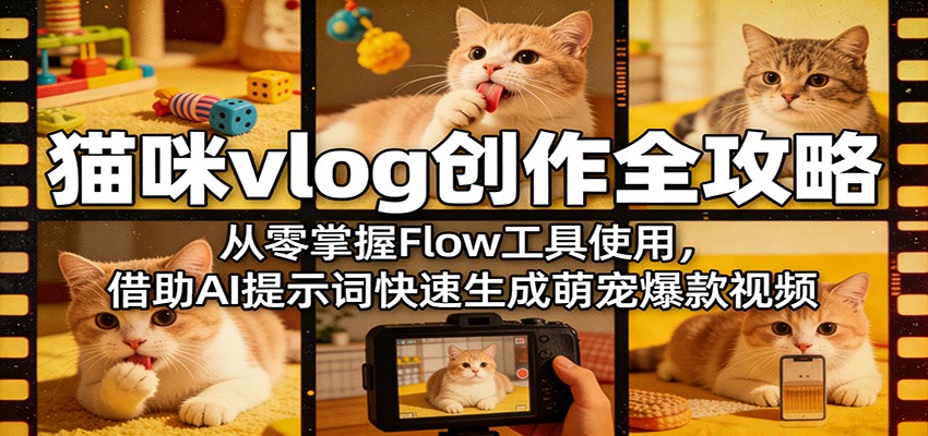 猫咪vlog创作全攻略：从零掌握Flow工具使用，借助AI提示词快速生成萌宠爆款视频瀚萌资源网-网赚网-网赚项目网-虚拟资源网-国学资源网-易学资源网-本站有全网最新网赚项目-易学课程资源-中医课程资源的在线下载网站！瀚萌资源网