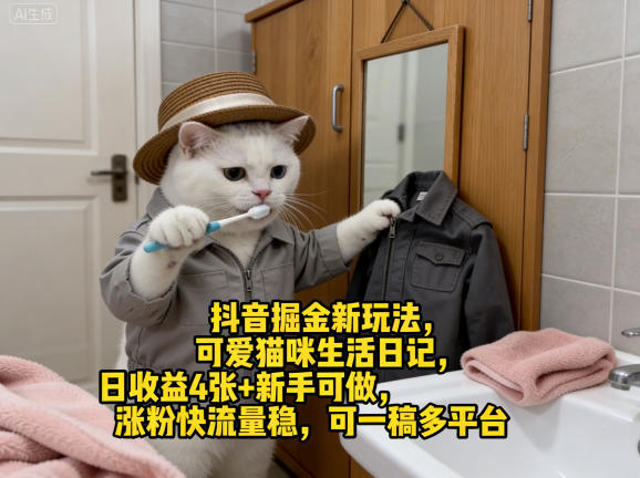 抖音掘金新玩法，可爱猫咪生活日记，日收益4张+新手可做，涨粉快流量稳，可一稿多平台瀚萌资源网-网赚网-网赚项目网-虚拟资源网-国学资源网-易学资源网-本站有全网最新网赚项目-易学课程资源-中医课程资源的在线下载网站！瀚萌资源网