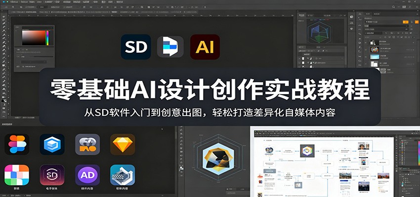 零基础AI设计创作实战教程：从SD软件入门到创意出图，轻松打造差异化自媒体内容瀚萌资源网-网赚网-网赚项目网-虚拟资源网-国学资源网-易学资源网-本站有全网最新网赚项目-易学课程资源-中医课程资源的在线下载网站！瀚萌资源网