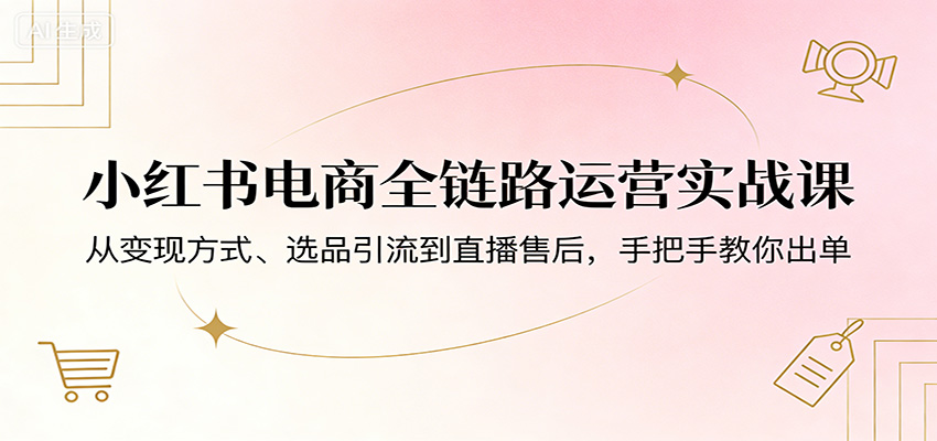 小红书电商全链路运营实战课：从变现方式、选品引流到直播售后，手把手教你出单瀚萌资源网-网赚网-网赚项目网-虚拟资源网-国学资源网-易学资源网-本站有全网最新网赚项目-易学课程资源-中医课程资源的在线下载网站！瀚萌资源网