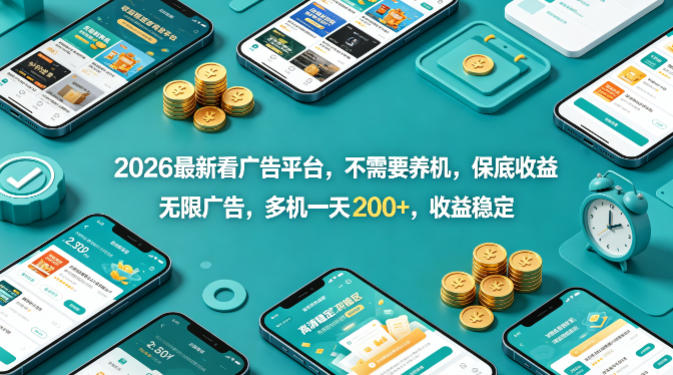 2026最新看广告平台，不需要养机，保底收益，无限广告，多机一天200+，收益稳定【揭秘】瀚萌资源网-网赚网-网赚项目网-虚拟资源网-国学资源网-易学资源网-本站有全网最新网赚项目-易学课程资源-中医课程资源的在线下载网站！瀚萌资源网