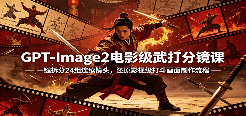 GPT-Image2电影级武打分镜课：一键拆分24组连续镜头，还原影视级打斗画面制作流程瀚萌资源网-网赚网-网赚项目网-虚拟资源网-国学资源网-易学资源网-本站有全网最新网赚项目-易学课程资源-中医课程资源的在线下载网站！瀚萌资源网