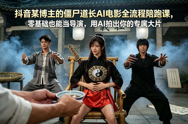 抖音某博主的僵尸道长AI电影全流程陪跑课，零基础也能当导演，用AI拍出你的专属大片瀚萌资源网-网赚网-网赚项目网-虚拟资源网-国学资源网-易学资源网-本站有全网最新网赚项目-易学课程资源-中医课程资源的在线下载网站！瀚萌资源网