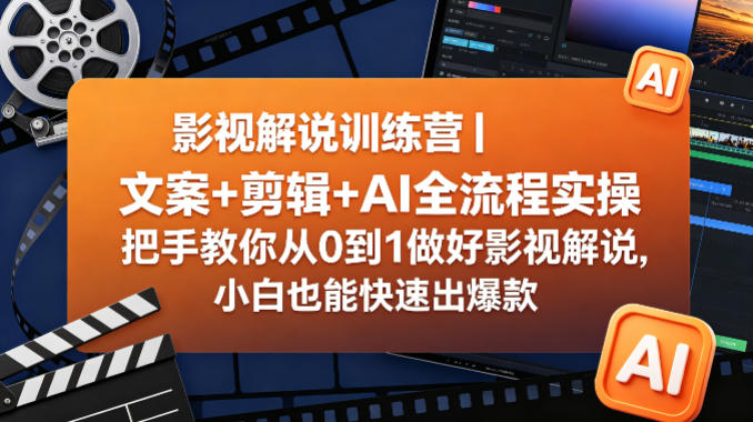 影视解说训练营｜文案+剪辑+AI全流程实操，把手教你从0到1做好影视解说，小白也能快速出爆款瀚萌资源网-网赚网-网赚项目网-虚拟资源网-国学资源网-易学资源网-本站有全网最新网赚项目-易学课程资源-中医课程资源的在线下载网站！瀚萌资源网