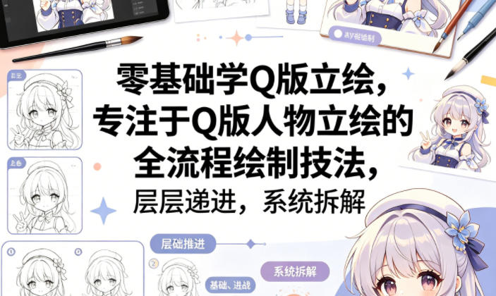 零基础学Q版立绘，专注于Q版人物立绘的全流程绘制技法，层层递进，系统拆解瀚萌资源网-网赚网-网赚项目网-虚拟资源网-国学资源网-易学资源网-本站有全网最新网赚项目-易学课程资源-中医课程资源的在线下载网站！瀚萌资源网