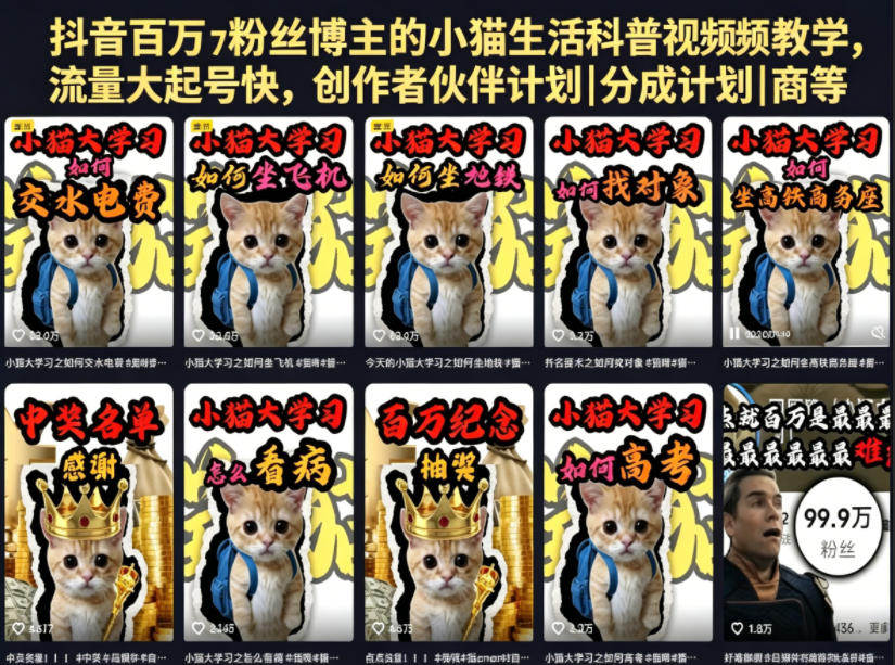 抖音百万粉丝博主的小猫生活科普视频教学，流量大起号快，创作者伙伴计划|分成计划|商单|收徒等瀚萌资源网-网赚网-网赚项目网-虚拟资源网-国学资源网-易学资源网-本站有全网最新网赚项目-易学课程资源-中医课程资源的在线下载网站！瀚萌资源网