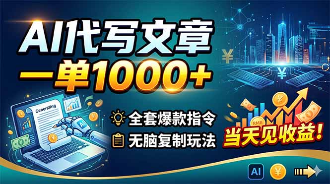 （18575期）AI代写文章，一单1000+，全套爆款指令+无脑复制玩法，当天见收益！瀚萌资源网-网赚网-网赚项目网-虚拟资源网-国学资源网-易学资源网-本站有全网最新网赚项目-易学课程资源-中医课程资源的在线下载网站！瀚萌资源网
