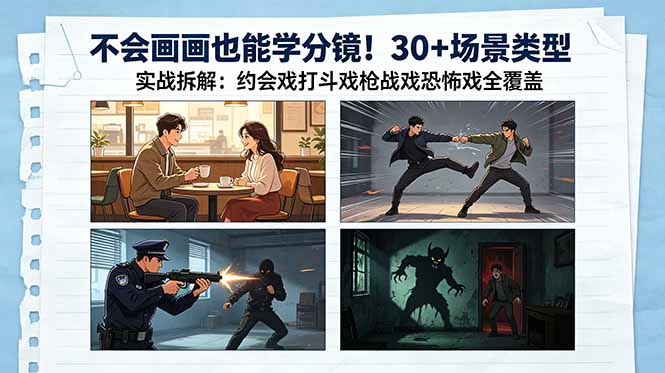（18591期）不会画画也能学分镜！30+场景类型实战拆解：约会戏打斗戏枪战戏恐怖戏全覆盖瀚萌资源网-网赚网-网赚项目网-虚拟资源网-国学资源网-易学资源网-本站有全网最新网赚项目-易学课程资源-中医课程资源的在线下载网站！瀚萌资源网