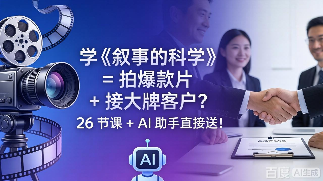 （18302期）学《叙事的科学》= 拍爆款片 + 接大牌客户？26 节课 + AI 助手直接送！瀚萌资源网-网赚网-网赚项目网-虚拟资源网-国学资源网-易学资源网-本站有全网最新网赚项目-易学课程资源-中医课程资源的在线下载网站！瀚萌资源网