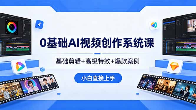 （18354期）0基础AI视频创作系统课，基础剪辑+高级特效+爆款案例，小白直接上手瀚萌资源网-网赚网-网赚项目网-虚拟资源网-国学资源网-易学资源网-本站有全网最新网赚项目-易学课程资源-中医课程资源的在线下载网站！瀚萌资源网