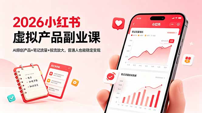 （18449期）2026小红书虚拟产品副业课，AI原创产品+笔记流量+投流放大，普通人也能稳定变现瀚萌资源网-网赚网-网赚项目网-虚拟资源网-国学资源网-易学资源网-本站有全网最新网赚项目-易学课程资源-中医课程资源的在线下载网站！瀚萌资源网