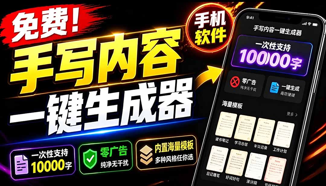 （18667期）超逼真手写字体一键生成器，纯免费离线运行，一次性支持10000字，零广告，内置海量模板瀚萌资源网-网赚网-网赚项目网-虚拟资源网-国学资源网-易学资源网-本站有全网最新网赚项目-易学课程资源-中医课程资源的在线下载网站！瀚萌资源网