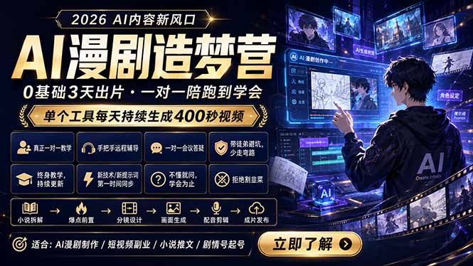 （18568期）AI漫剧造梦营：0基础3天出片，单个工具每天持续生成400秒视频瀚萌资源网-网赚网-网赚项目网-虚拟资源网-国学资源网-易学资源网-本站有全网最新网赚项目-易学课程资源-中医课程资源的在线下载网站！瀚萌资源网